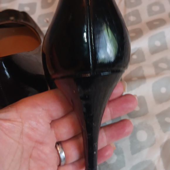 Merona Women's 7.5 Black Patent Leather Peep-Toe Heels 3" Heel - Picture 10 of 12
